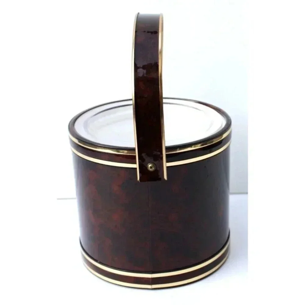 Vintage 1970s Tortoise Vinyl Brown Gold Georges Briard Retro MCM Ice Bucket